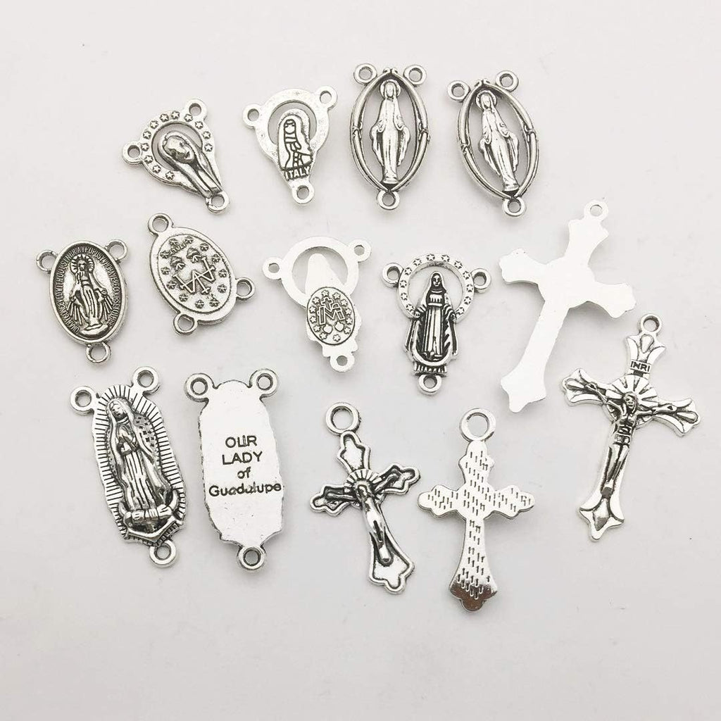100g (60pcs) Antique Silver Cross Jesus Maria Our Lady Miraculous Centerpiece Crucifix Medal Charms Pendants for
