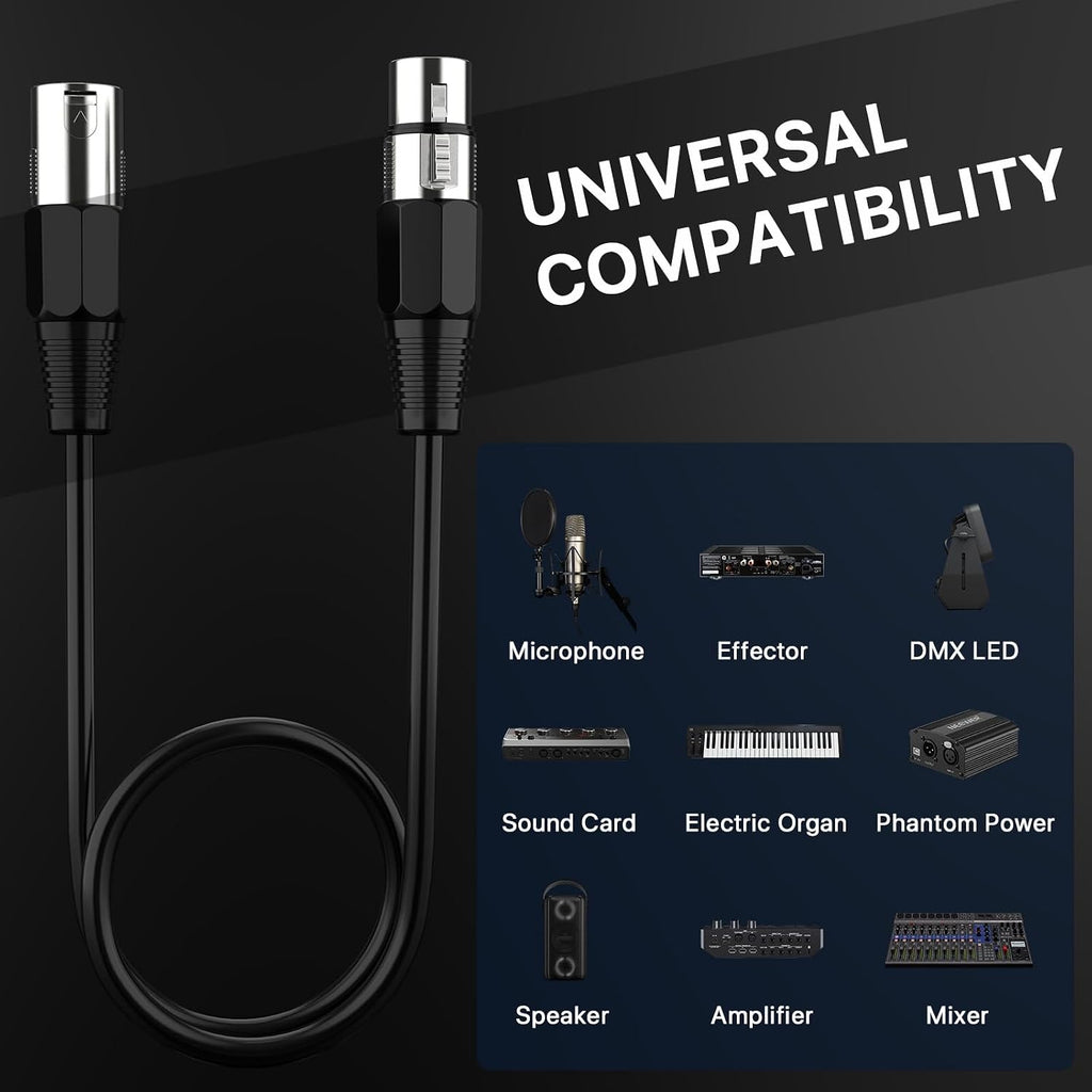 XLR Cable 25ft 10 Packs - Microphone Cable with 3-Pin XLR Male to Female | Balanced Shielding Mic Cable for Recording