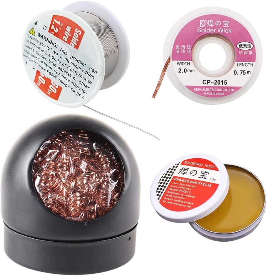 4-in-1 welding tool set, soldering iron tip cleaner + 0.6mm solder wire (1.76 oz / 50 g) + Rosin Solder Flux Paste