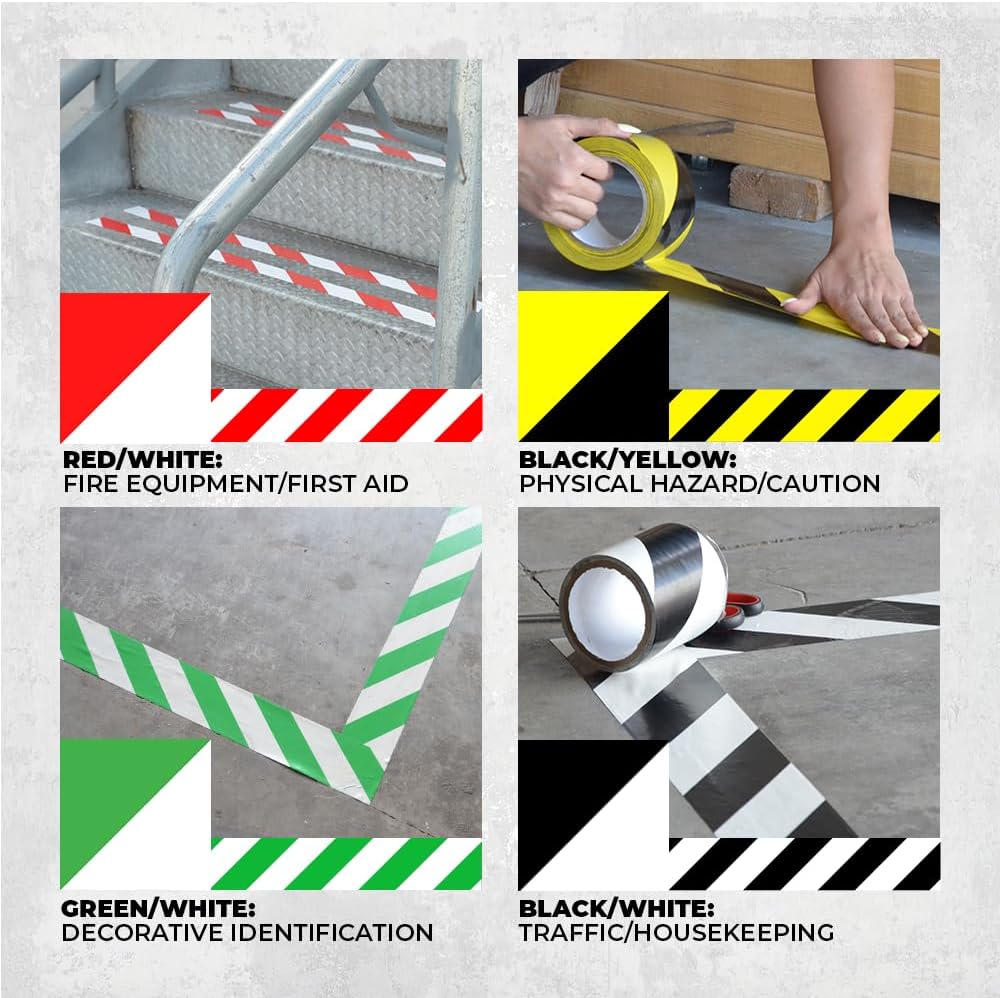 WOD VSWTL187 Floor Marking Safety Stripe Tape, Black & Yellow, 3 inch x 18 yds. For Marking Social Distancing