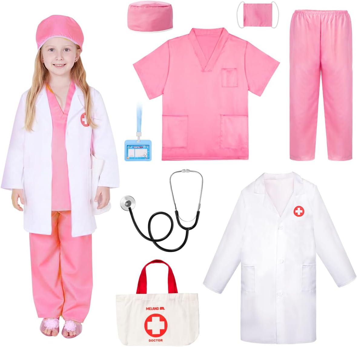 Doctor Costume for Kids 3-10, Pretend Play Career Dress Up with Bag | Career exploration gift for boys girls