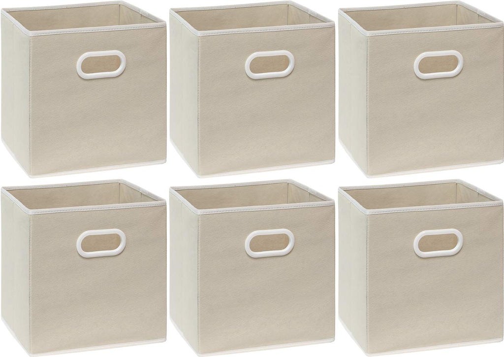 11-Inch Foldable Cube Storage Bins with Handles, Beige