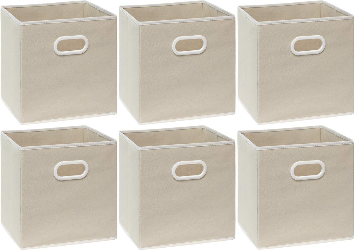 11-Inch Foldable Cube Storage Bins with Handles, Beige