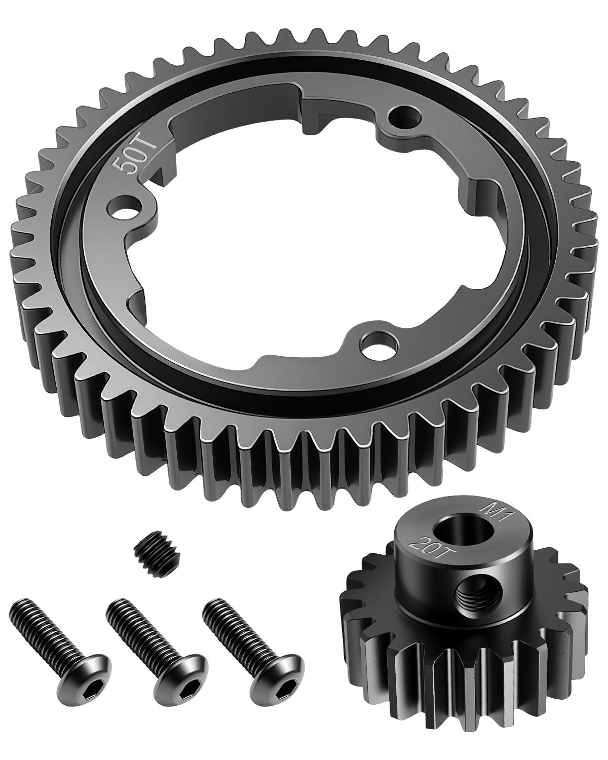 50T M1.0 Hardened Steel Spur Gear 20T Pinion Gear Set Fit for 1/10 Maxx