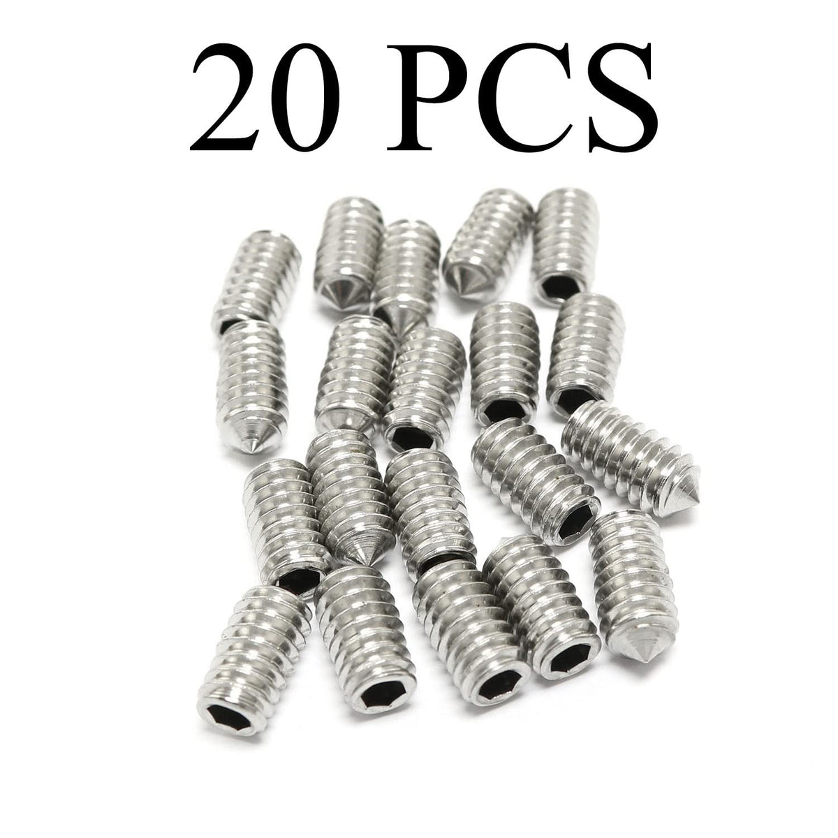 20pcs 1/4-20x1/2 Hexagon Hex Socket Set Grub Screws 304 Stainless Steel Full Thread Cone Point Grub Screw