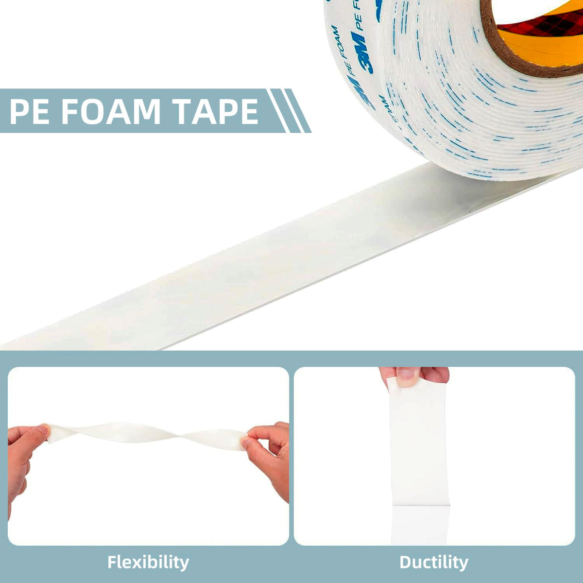3M Double Sided Tape 2 in x 16.5ft 2 Pack Removable PE Foam Tape
