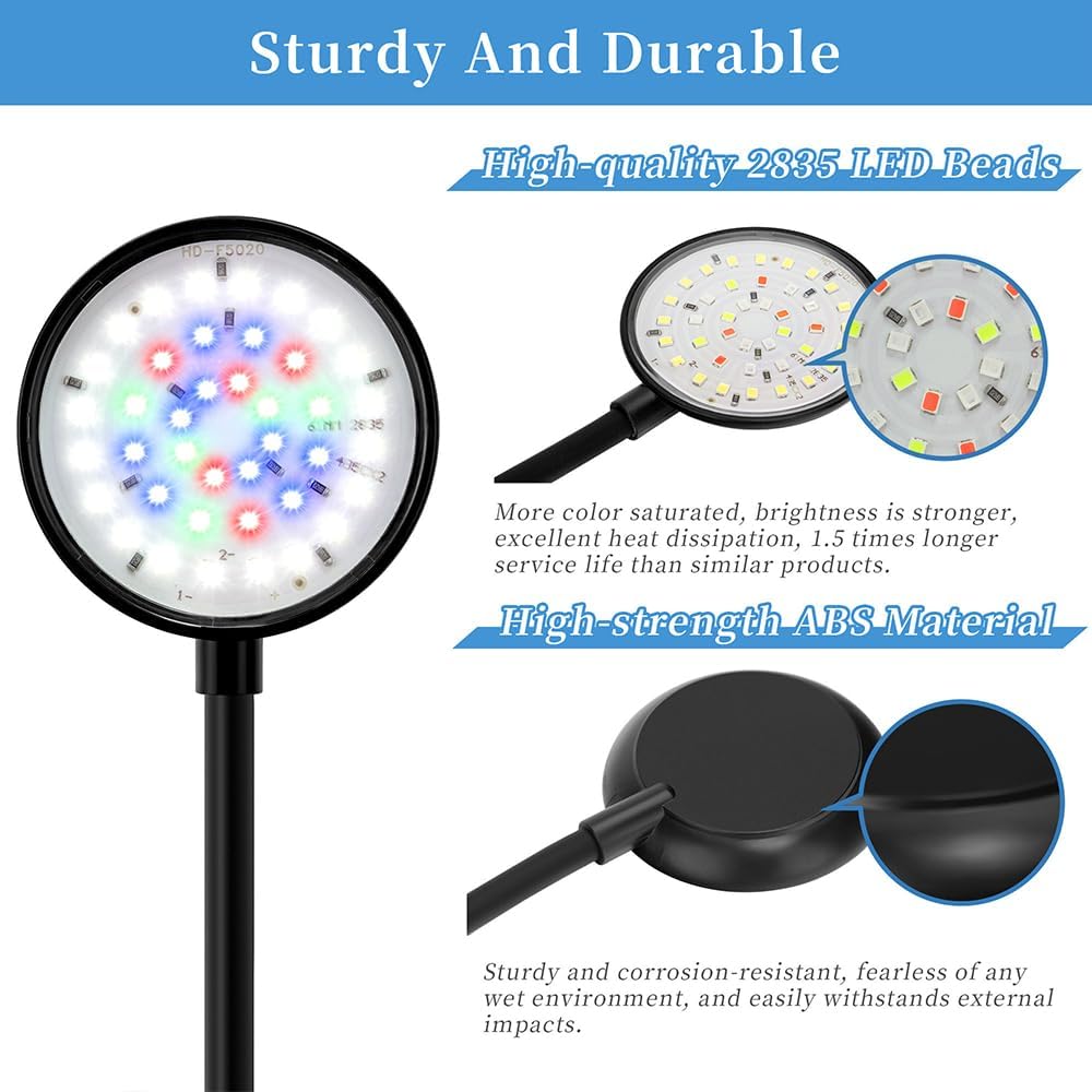 Mini Clip On Aquarium Light 7W Dimmable Small Fish Tank Light USB Moving Lamp with White Red Blue Green LED for 1 to