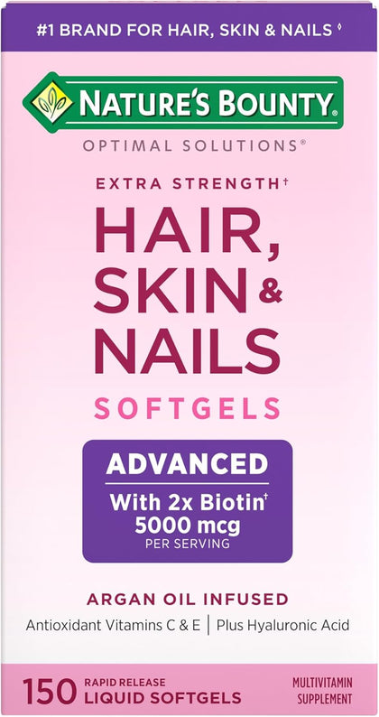 Advanced Hair, Skin & Nails, Argan-Infused Vitamin Supplement with Biotin and Hyaluronic Acid, 150 Rapid Release