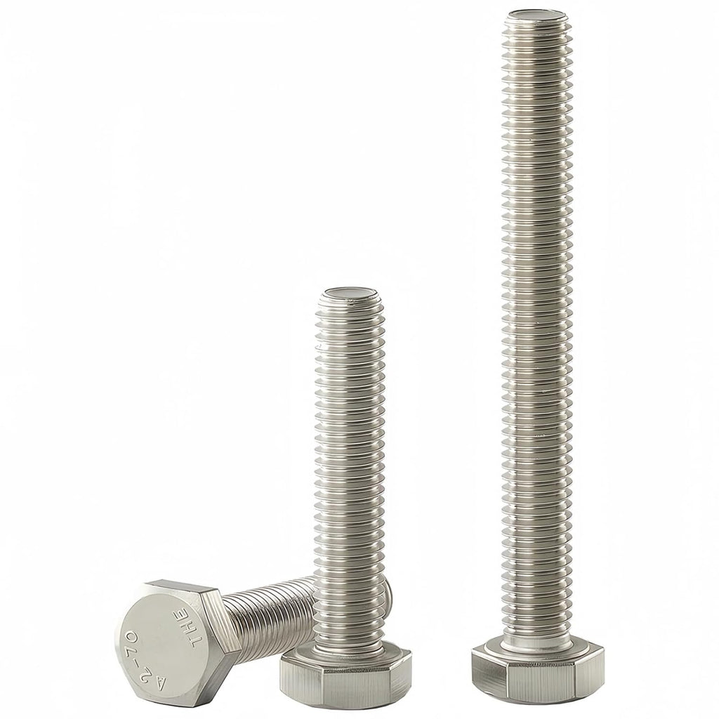 M10x1.5 x 60mm Hex Head Screws Bolts, 304 Stainless Steel (A2-70), Bright Finish, Fully Threaded, Hexagon Head Bolts, Quantity 6