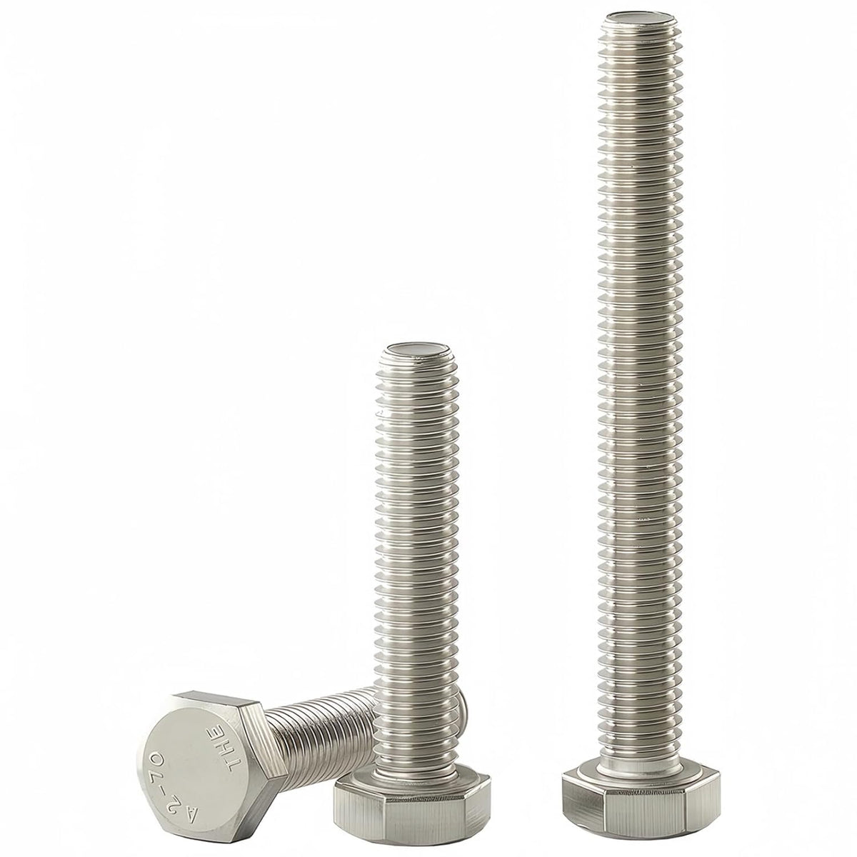 M10x1.5 x 60mm Hex Head Screws Bolts, 304 Stainless Steel (A2-70), Bright Finish, Fully Threaded, Hexagon Head Bolts, Quantity 6