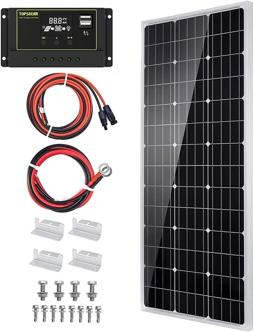 Solar Panel Kit 100 Watt 12 Volt Monocrystalline Off Grid System for Homes RV Boat + 30A 12V/24V Solar Charge