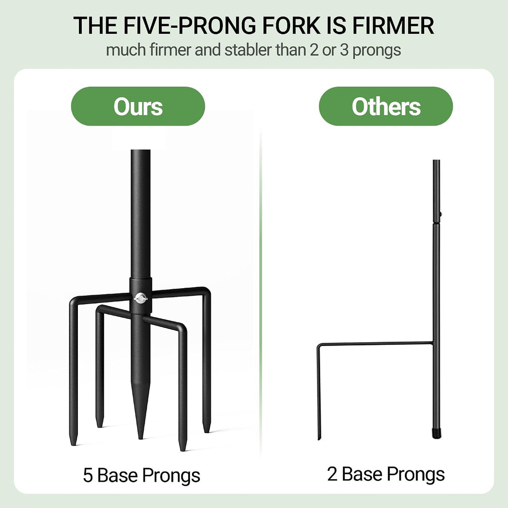 76" Shepherds Hooks for Outdoor, Extra Thick Bird Feeder Pole with 5 Prong Base, Adjustable Shepards Hook for Garden