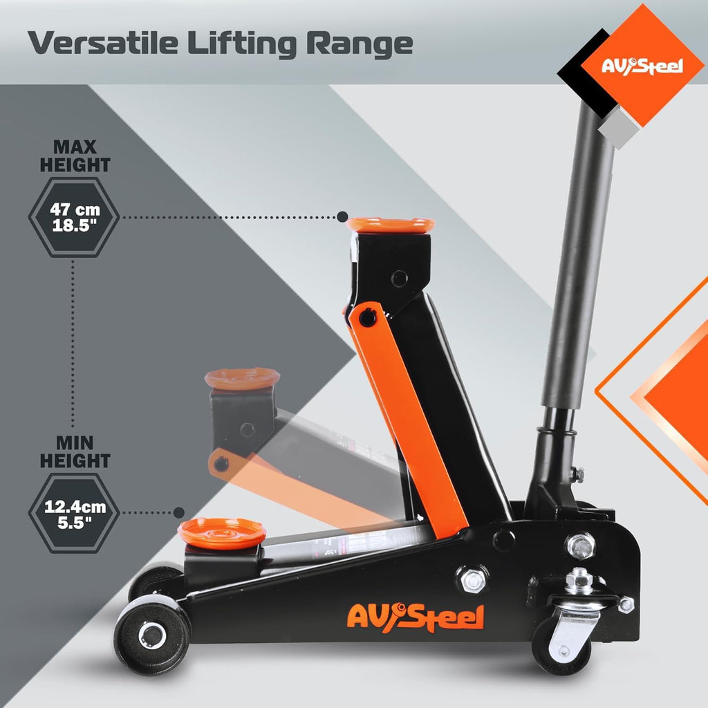 3 Ton Floor Jack (6000 lbs), Single Piston Steel Hydraulic Floor Jack, Lift Range 5.5" to 18.5", Fits Cars, SUVs &