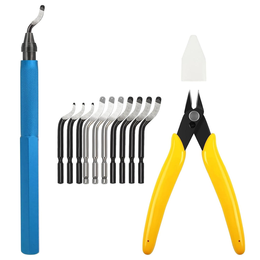 Deburring Tool Set, 12PCS 3D Printer Cleaning Kit with 10 Blades & Micro Wire Cutter for Resin Plastic Metal Model