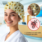 Scrub Caps with 4 Buttons Cotton Nurse Cap Elastic Surgical Hats with Sweatband Cap for Cooking Cleaning