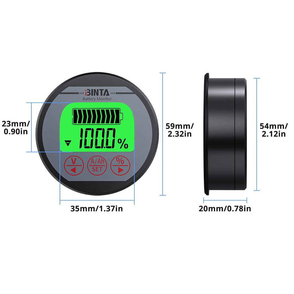 Battery Monitor with Shunt 8-120V 0-500A Voltmeter Ammeter Backlight | Voltage Current Meter, Waterproof Battery