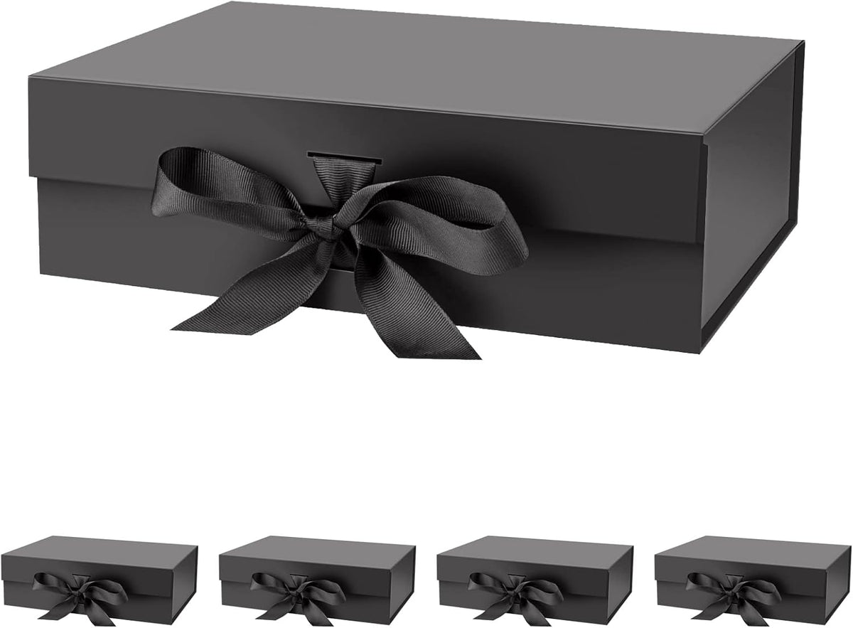 5-Pack Black Gift Boxes with Lid for Presents 10.5x7.5x3.1 Inches