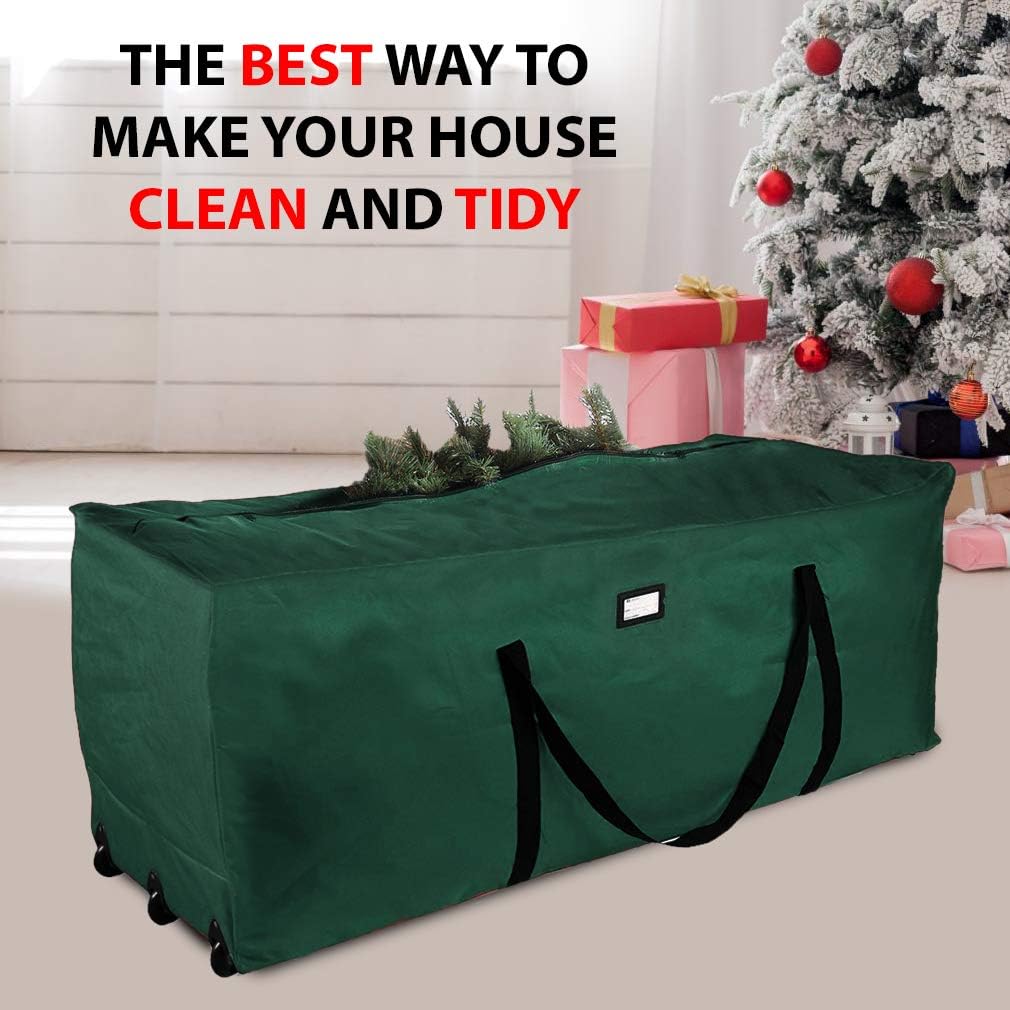 Rolling Tree Storage Bag, Fits Up to 9 ft. Disassembled Holiday Tree, 28" Height X 16" Wide X 60" Long, Extra Large