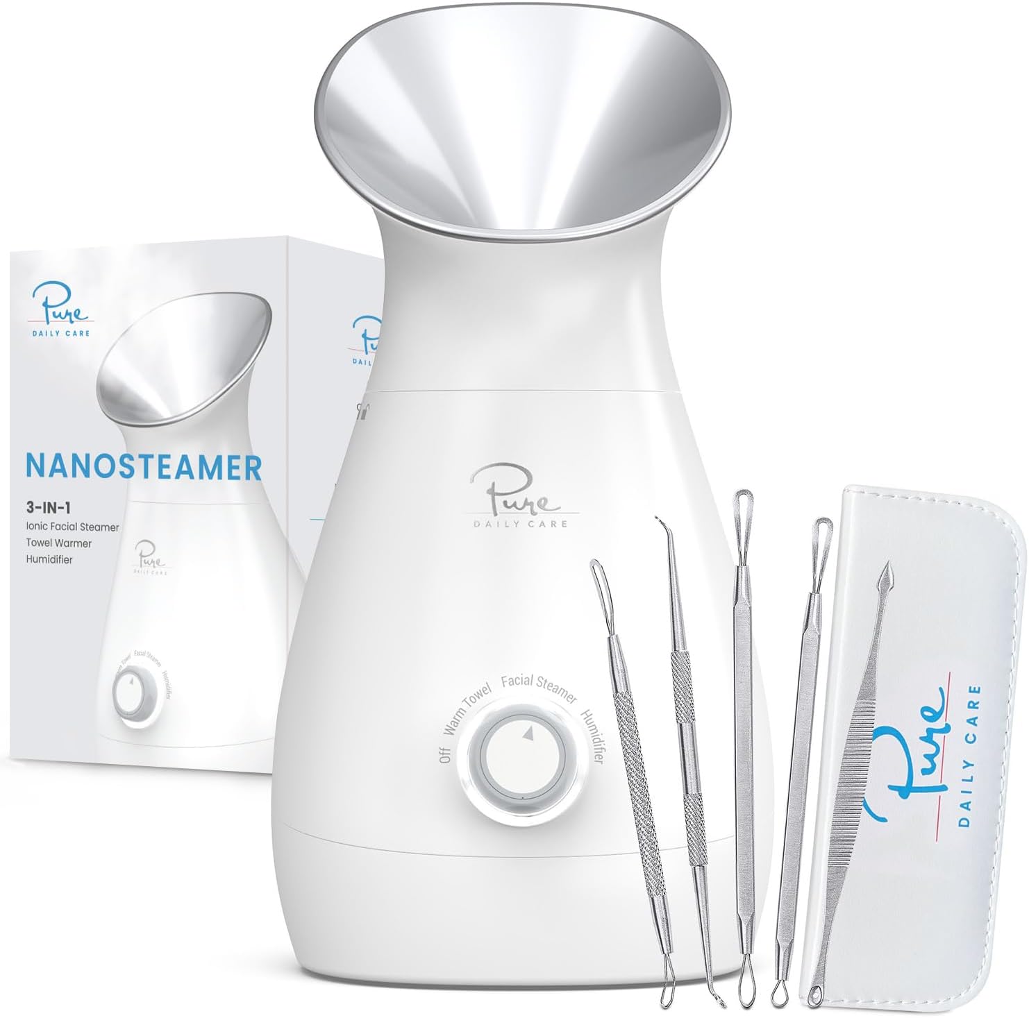 NanoSteamer Large 3-in-1 Nano Ionic Facial Steamer with Precise Temp Control - Humidifier - Unclogs Pores