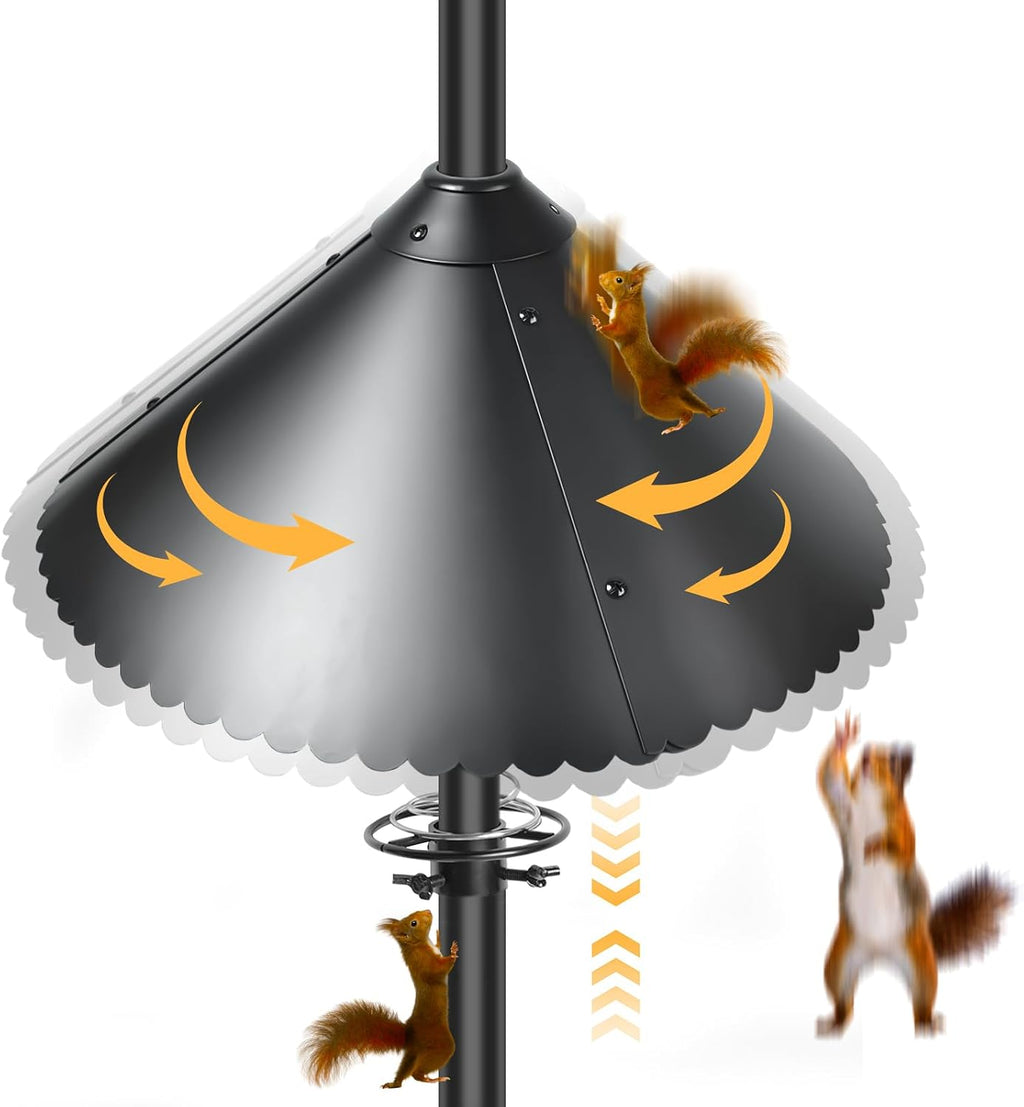 Metal Squirrel Baffle for Bird Feeder Pole, 19-Inch Chew Proof Guard with Spring Motion, Heavy Duty Pole Mount