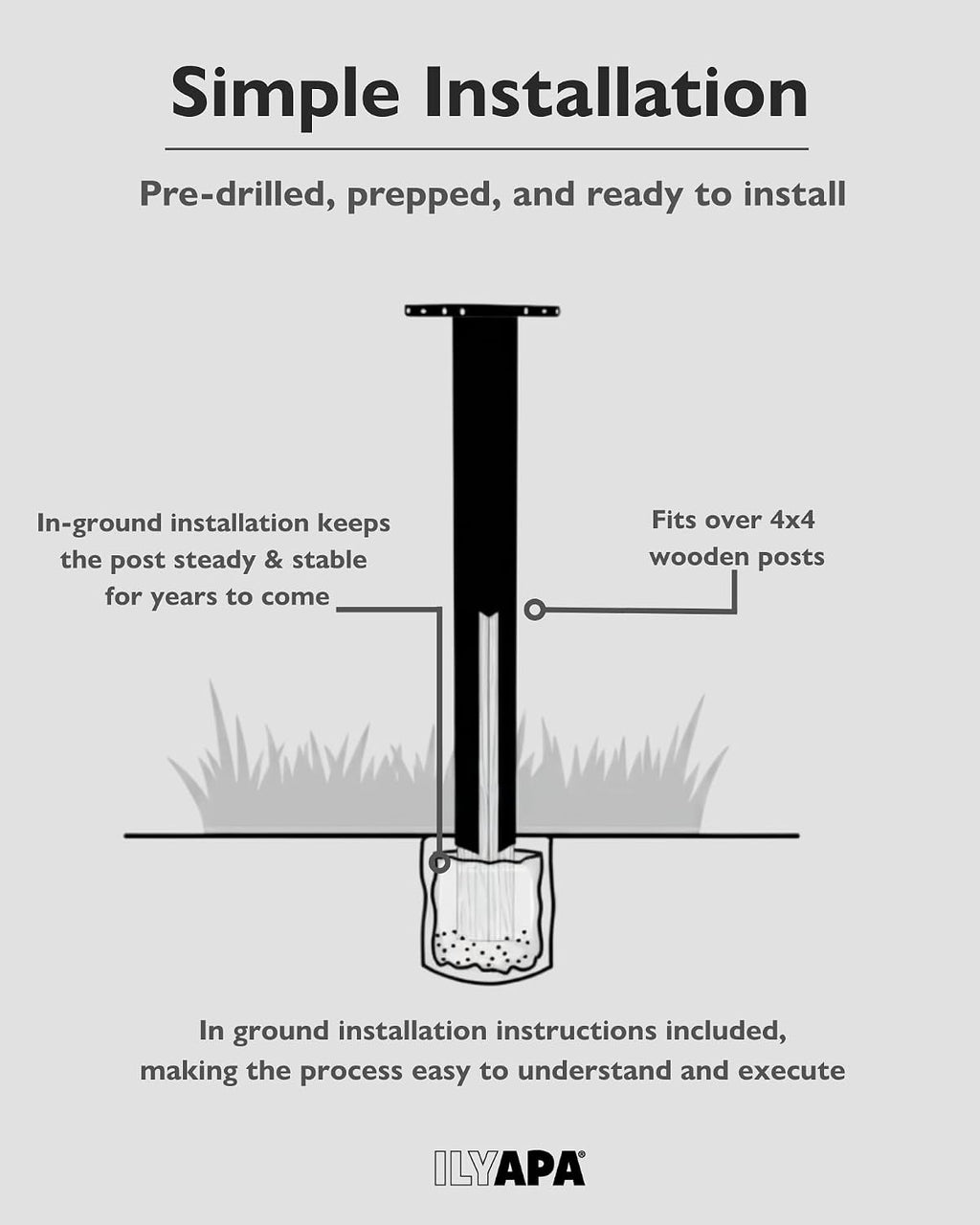 Black Metal Mailbox Post for Outside, 43x4x4 inch Metal Post Sleeve with Two Universal Mailbox Mounting Bracket for