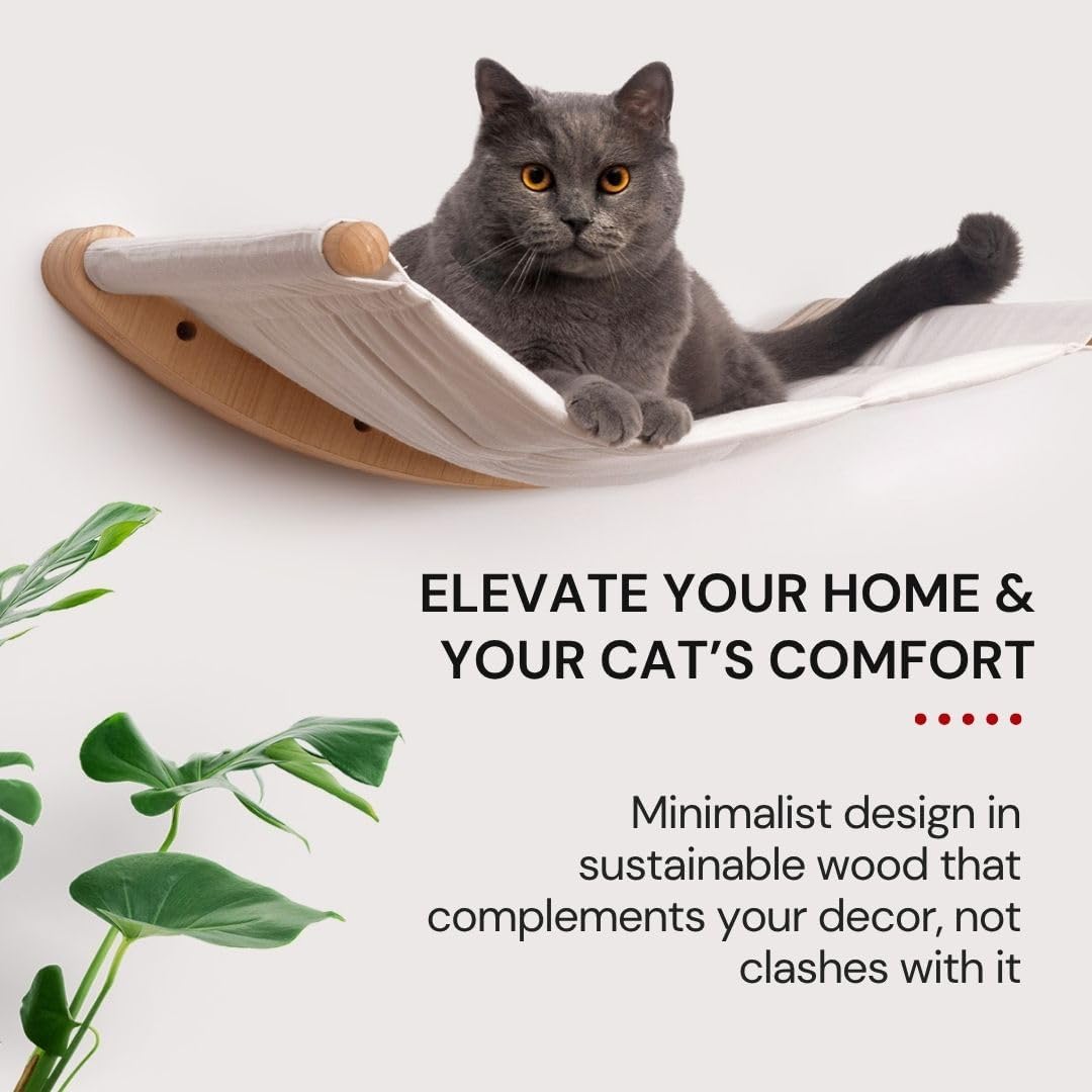 Cat Wall Hammock – Wall Mounted Cat Bed for Large Cats – Wood Perch Shelf, Cat Hammock for Wall, Holds Up to 35 lbs