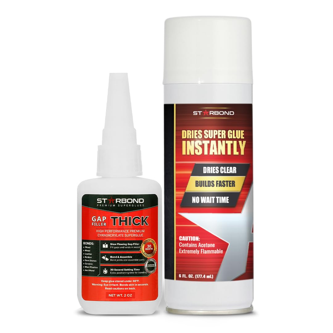 2 oz Thick CA Glue with 6 oz Aerosol Activator Bundle Premium Cyanoacrylate Super Glue for Mitre Joint Bonding