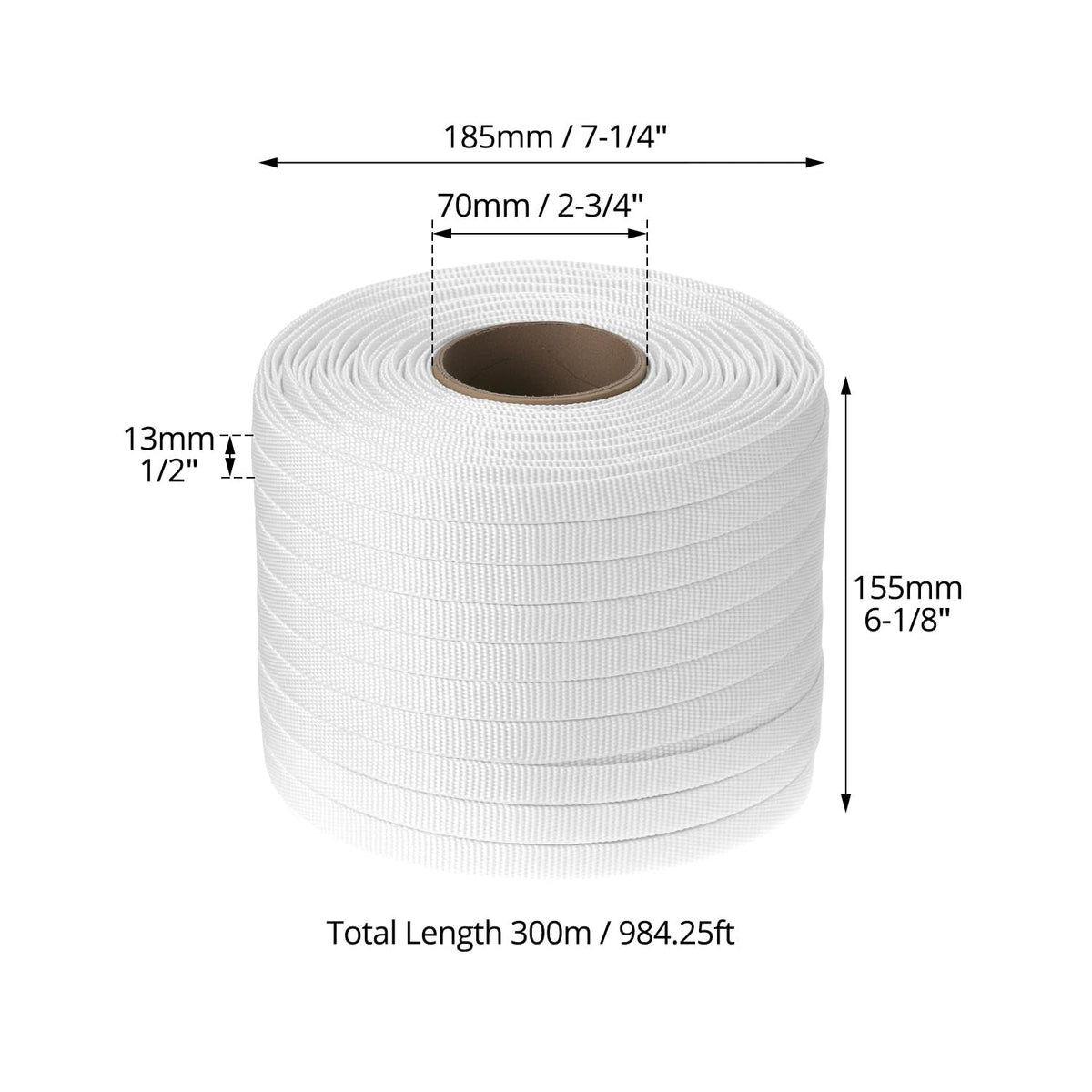 1/2" x 1000' Woven Cord Strapping Roll, Heavy Duty Polyethylene Braided Rope Strap Roll, 1800 lbs Strong Break