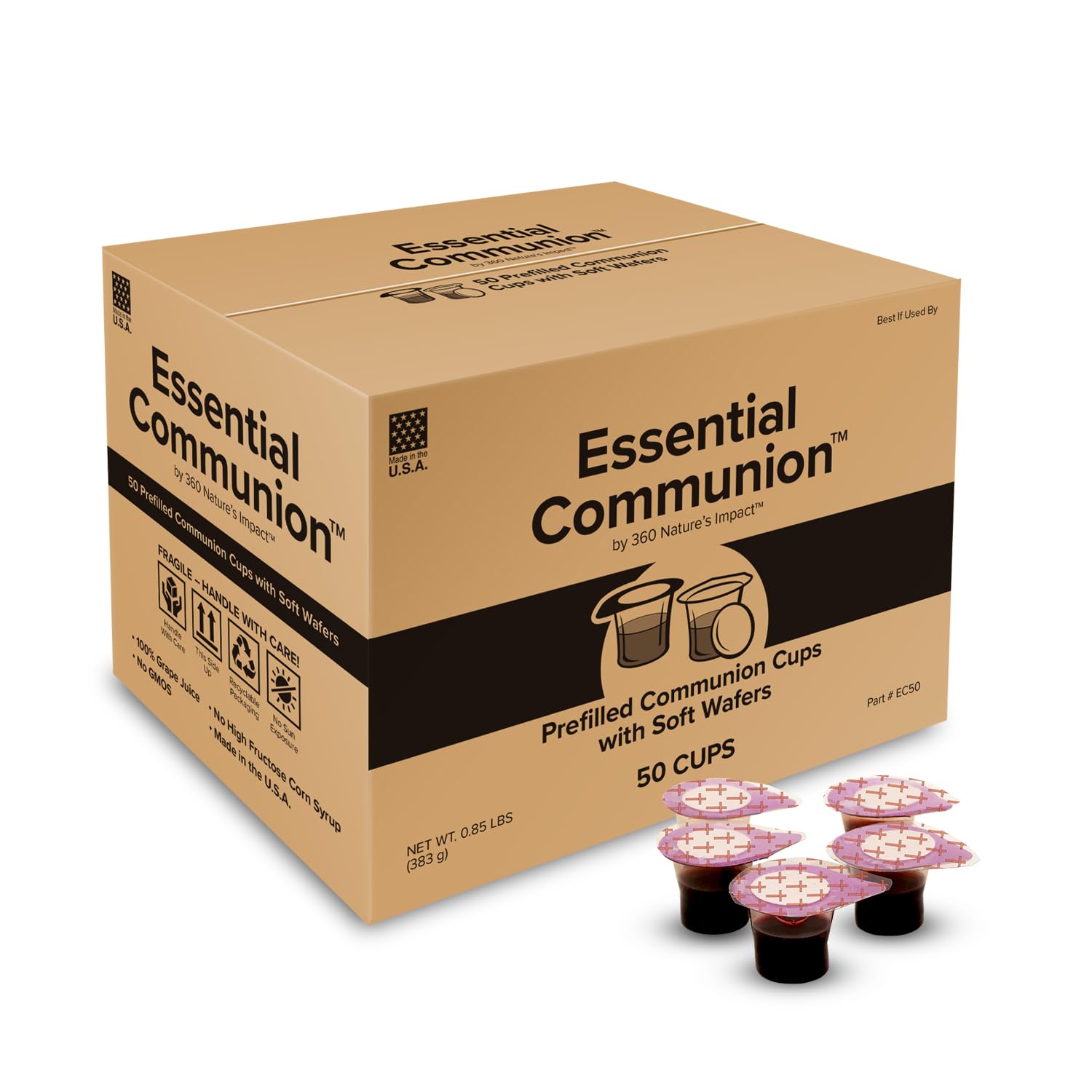 Prefilled Communion Cups and Wafer Set with Concord Grape Juice, Disposable Communion Elements for Church, Home, and