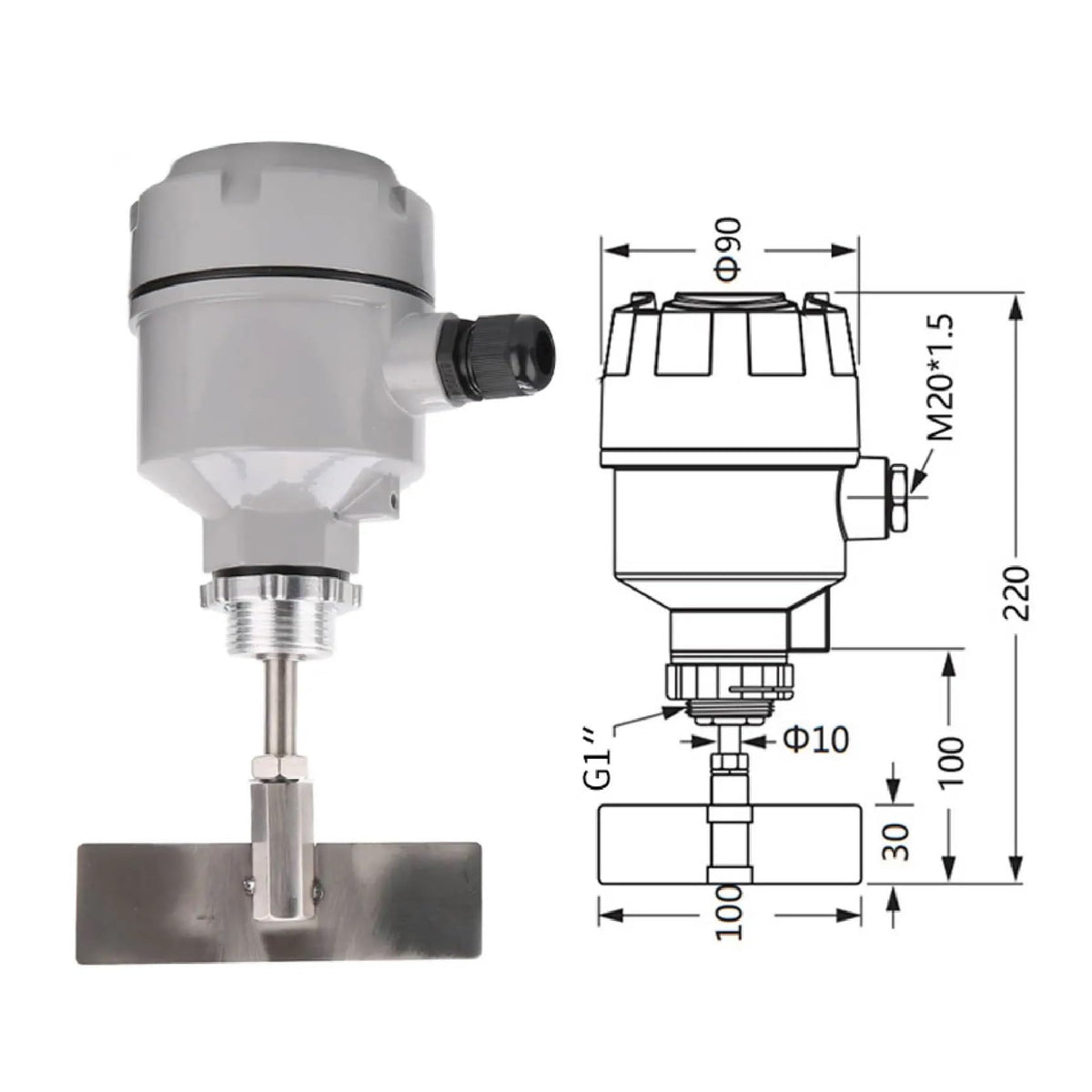 24V/110V/220V Rotary Paddle Level Switch, Durable Industrial Solids Paddle Switch, Reliable Point Level Sensor for Solids(Flange Tube Type,24VDC)