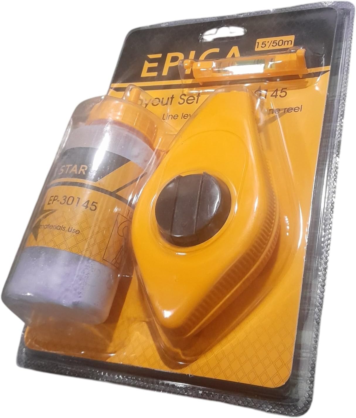 Layout Set (Chalk, Line Level, 50' Chalk Line Reel) 15'/50m (Pack of 10 Pieces).