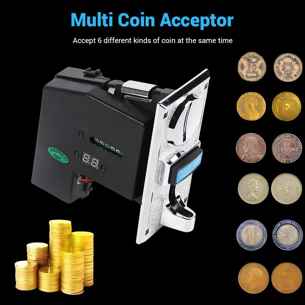 Multi Coin Acceptor Selector Slot,DC 12V for Arcade Game Mechanism Vending Machine High Accuracy 6 Kinds of Coins