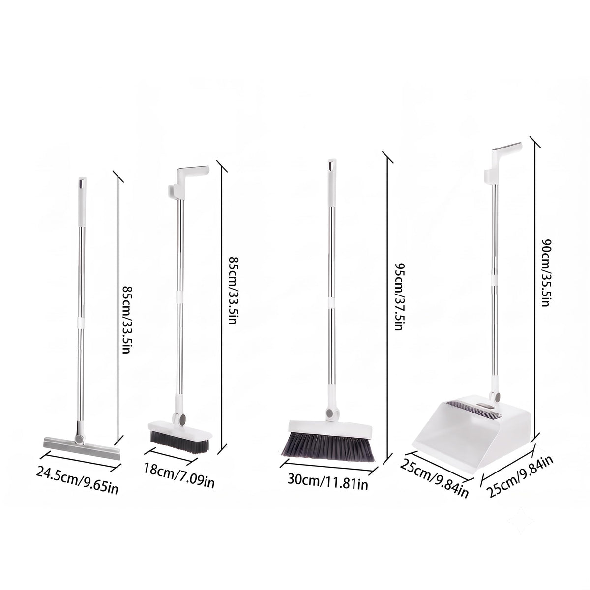 4-in-1 Broom and Dustpan Set, Long Handle Broom with Built-in Squeegee