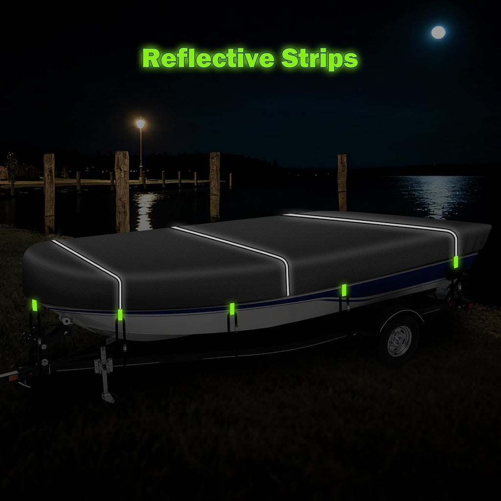 900D Oxford Jon Boat Cover 14-16FT, Waterproof Trailerable | 10 Windproof Heavy Duty Straps,Waterproof All-Weather
