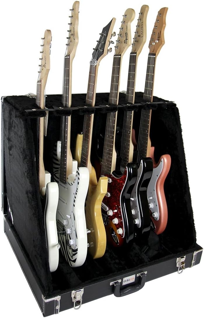 Multiple Guitar Stand Case for 6 Electric or 3 Acoustic Guitars, Hardwood Exterior, Plush Interior