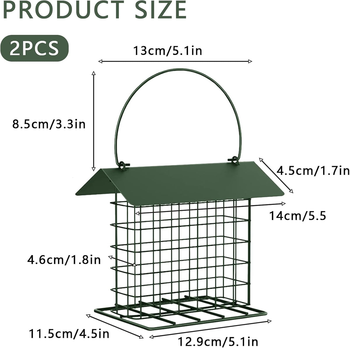 Suet Ball Bird Feeder Outdoor Hanging Metal Wire Wild Bird Feeder Fat Ball Food Feeder with Metal Roof and Platform