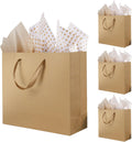 12.5" Large Brown Gift Bags for Presents with Tissue Paper & Ribbon Handles for Shopping, Small Business, Birthday