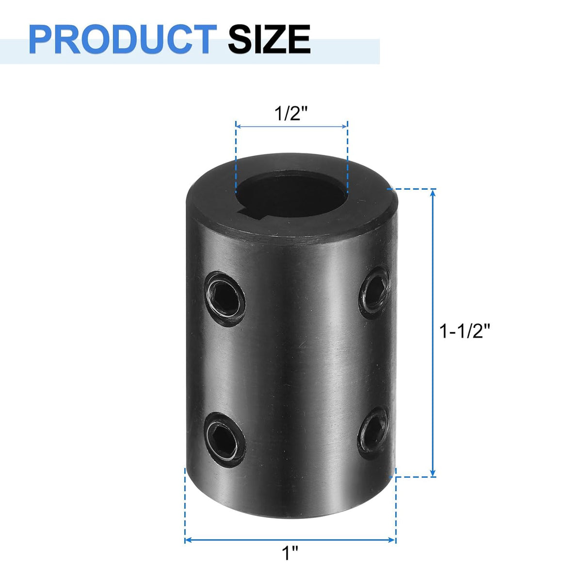uxcell Shaft Coupling, 1/2" Bore 1" OD 1-1/2" Length Black Oxide Plated ASTM1045 Steel Rigid Coupling for 3D Printers Motor Wheel(4 Set Screws)