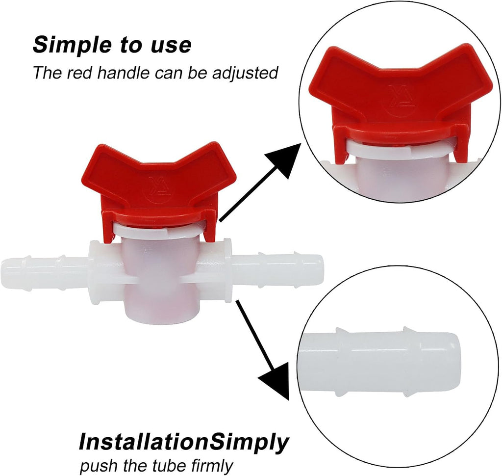 2PCS 3/8" ID in Line Hose Barbed Ball Valve Shut-Off Switch, White