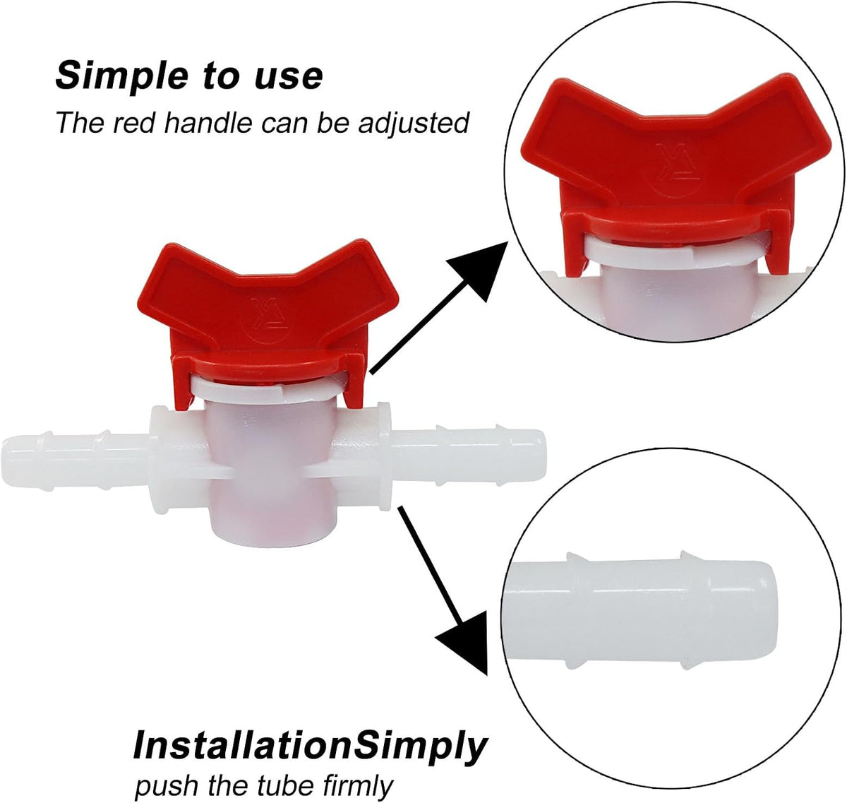 2PCS 3/8" ID in Line Hose Barbed Ball Valve Shut-Off Switch, White