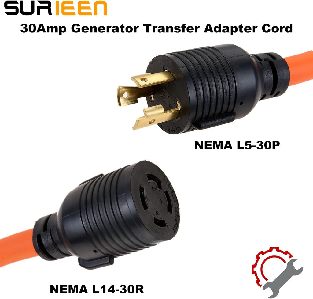NEMA L5-30P to L14-30R Generator Transfer Switch Adapter Cord 1.5FT | 30 Amp 3 Prong to 4 Prong RV Generator Adapter