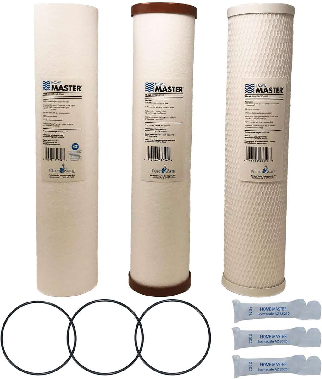 Whole House Three Stage Water Filtration System with Fine Sediment, Iron and Carbon, Blue