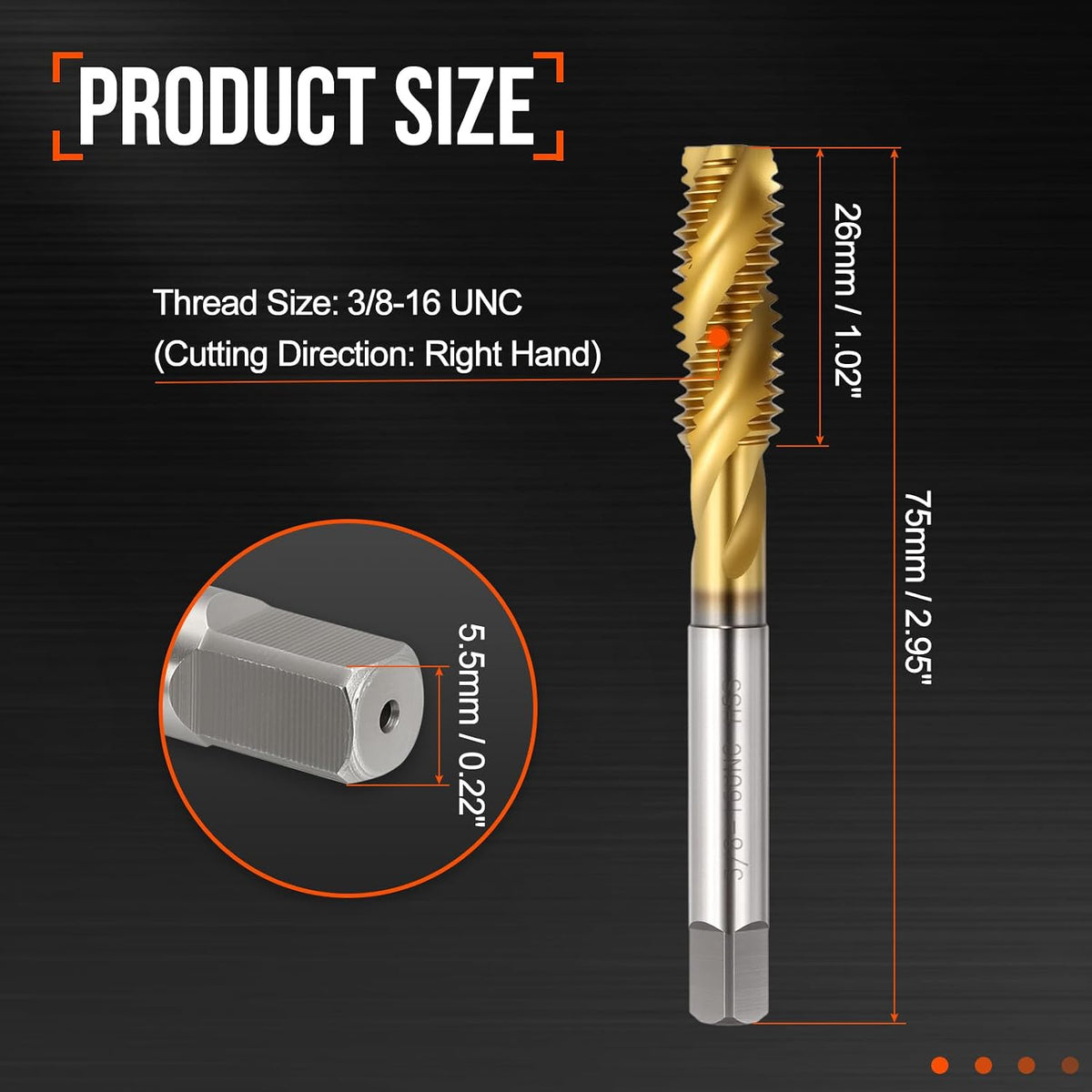 3/8-16 UNC Spiral Flute Thread Tap M2 High Speed Steel Titanium