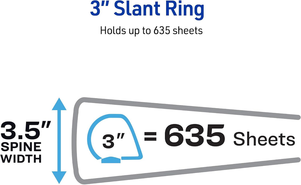 Durable View 3 Ring Binder, 3 Inch Slant Rings, 635 Sheet Capacity, Black, Holds 8.5 x 11 Paper, 3.5" Wide Spine