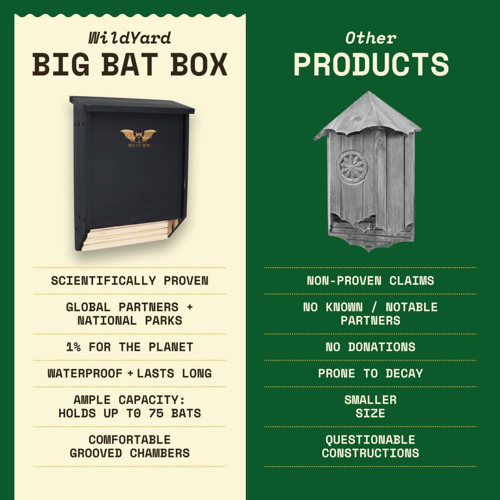 BIGBATBOX Bat House for Outdoors - Large 2 Chamber, Black, Holds 75 Bats
