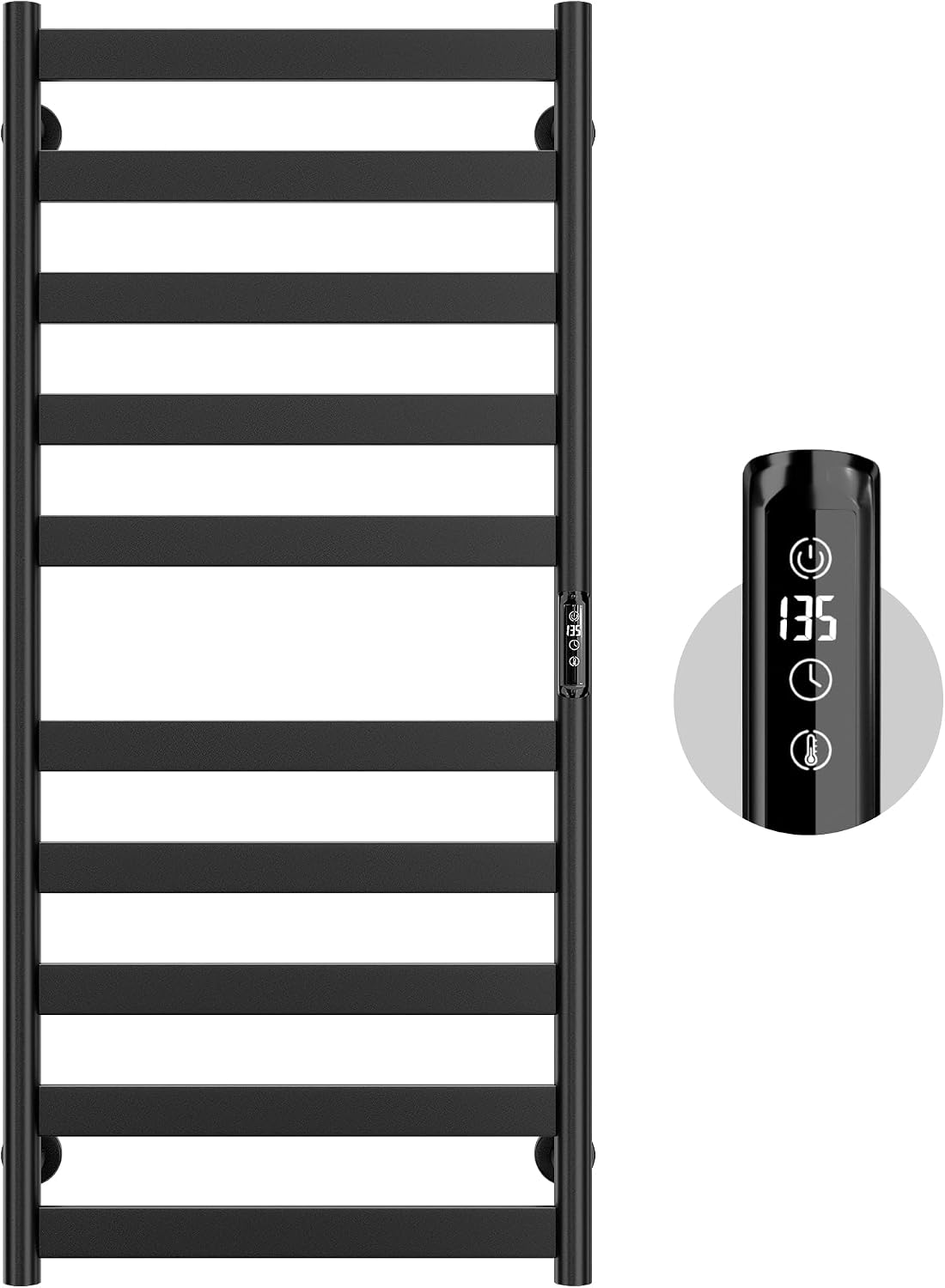 Electric Towel Warmer Rack, 10-Bar Stainless Steel Towel Rack, Black | 9H Countdown Timer, Carbon Fiber Heating, Wall
