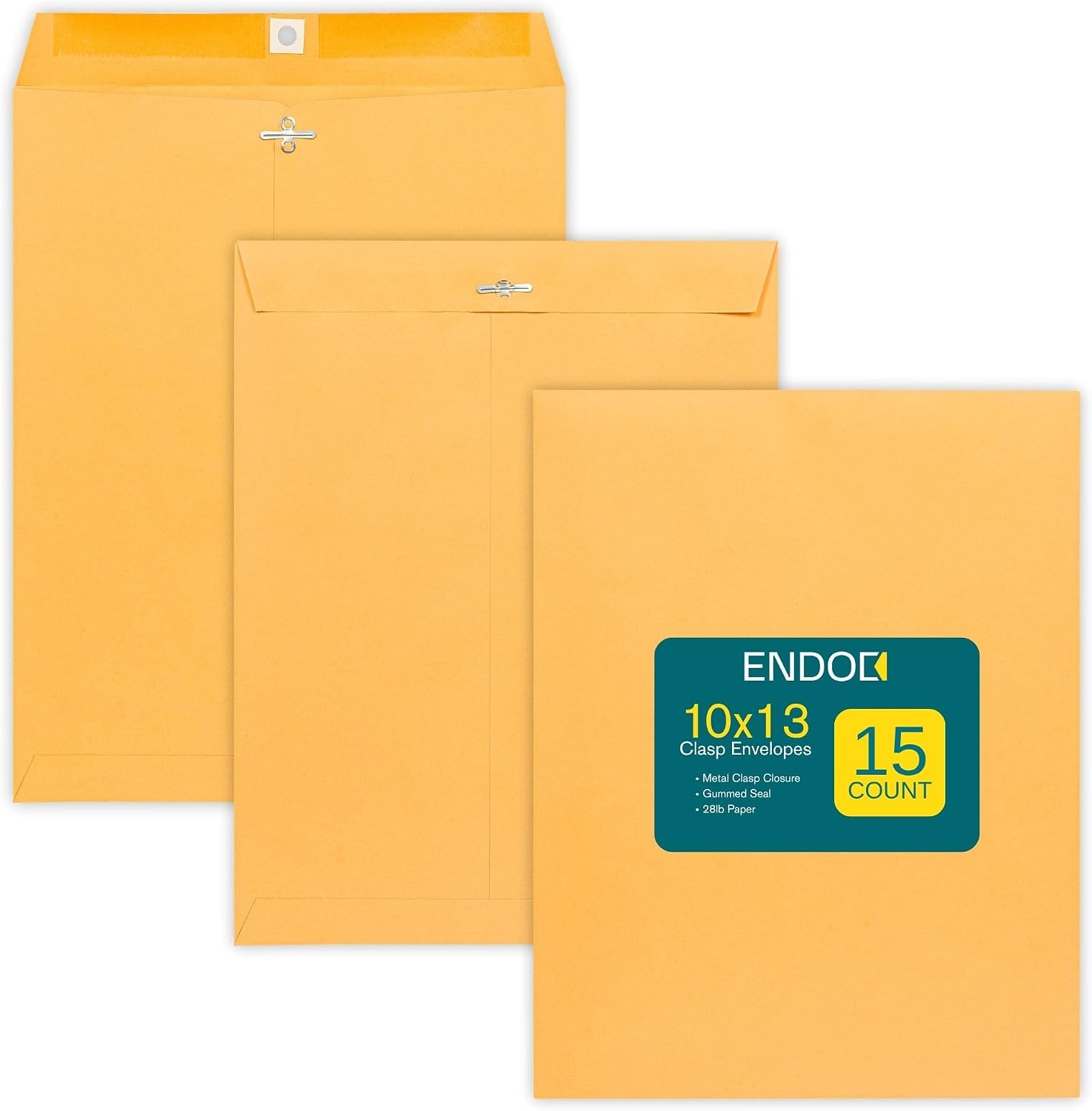 Clasp Envelopes 10x13 Inch -15 Pack Brown Kraft Catalog Envelope with Clasp Closure & Gummed Seal – 28lb Heavyweight