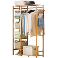 Bamboo Garment Rack with 6 Tier Storage Shelves & Hanging Rod