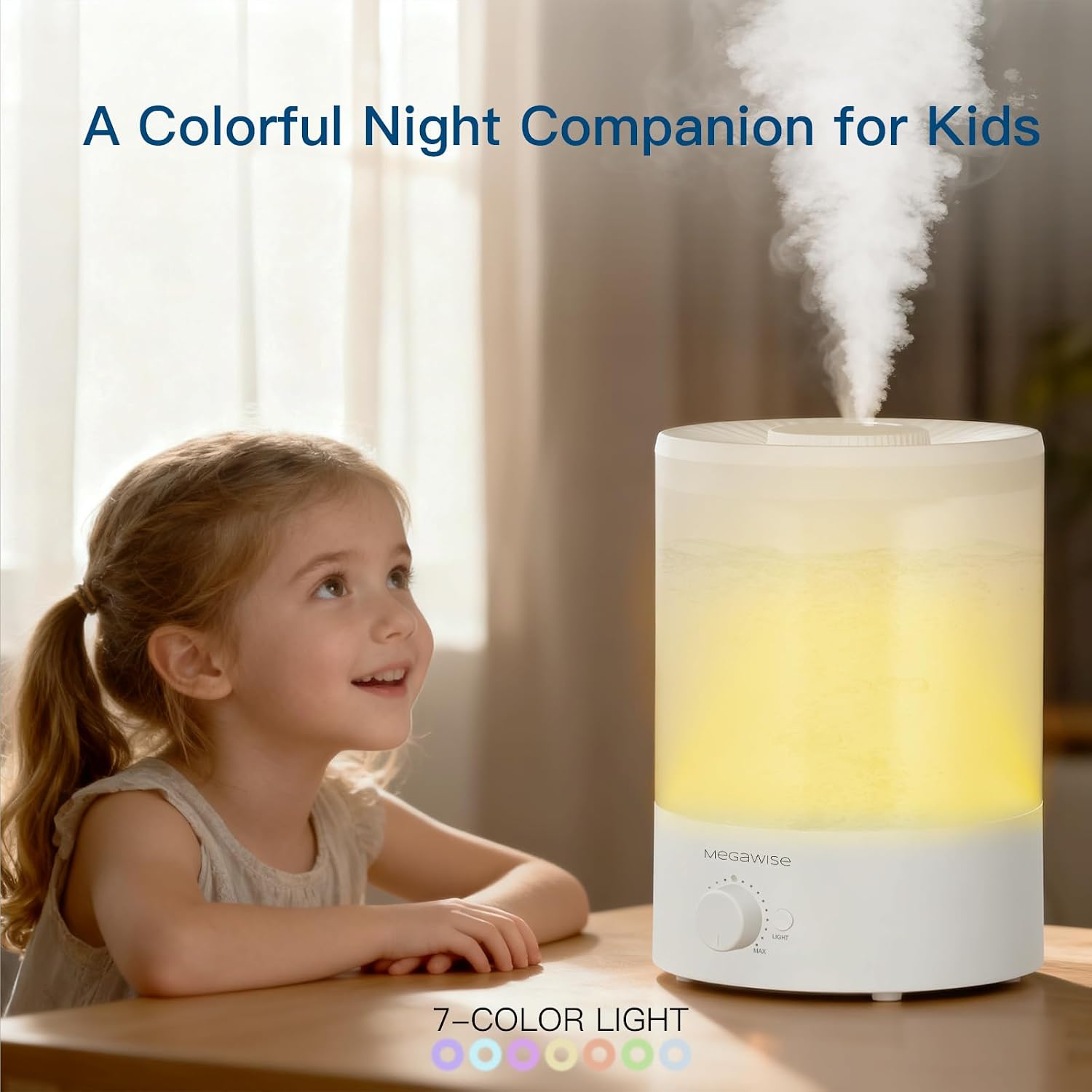 Topfill 7-colour Night light humidifier for Kid bedroom with 3.5L Large Capacity, No leakage Design Fine Mist Output