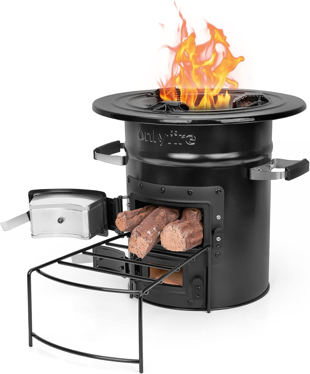Cast Iron Rocket Stove – Portable Wood Burning Camp Stove | Outdoor Cooking, Patio, Survival – Heavy Duty, High Fuel